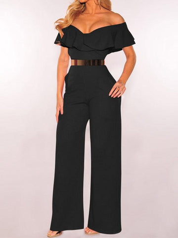 V-neck Ruffled High-waist Jumpsuit