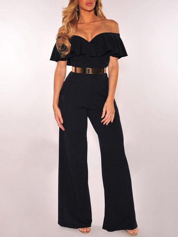 V-neck Ruffled High-waist Jumpsuit