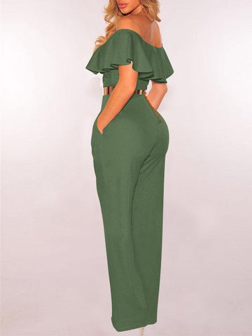 V-neck Ruffled High-waist Jumpsuit