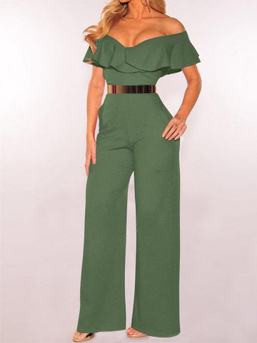 V-neck Ruffled High-waist Jumpsuit