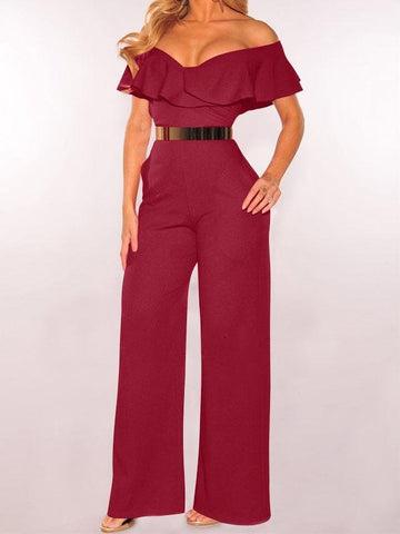 V-neck Ruffled High-waist Jumpsuit