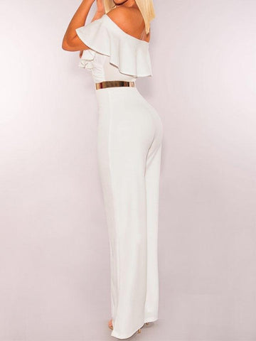 V-neck Ruffled High-waist Jumpsuit