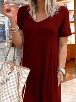 V-Neck Short Sleeve Casual Pocket Dress