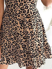 V-Neck Short Sleeve Leopard Print Dress