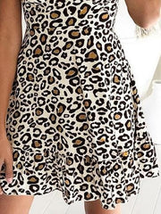 V-Neck Short Sleeve Leopard Print Dress