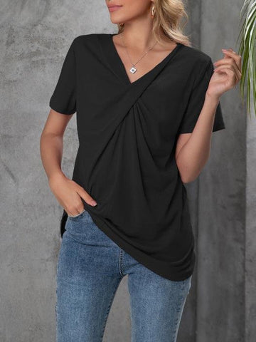 V-neck Short-sleeved Knotted Casual T-shirt