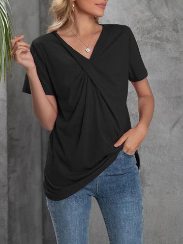 V-neck Short-sleeved Knotted Casual T-shirt