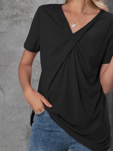 V-neck Short-sleeved Knotted Casual T-shirt