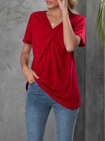 V-neck Short-sleeved Knotted Casual T-shirt