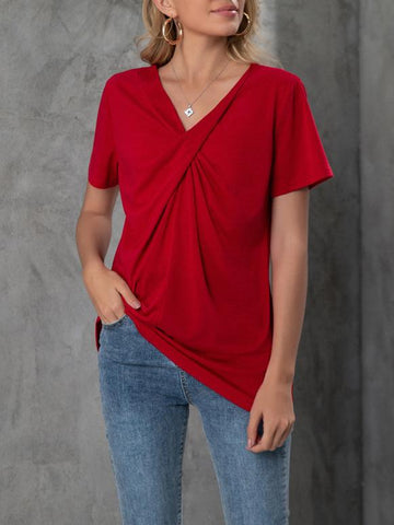 V-neck Short-sleeved Knotted Casual T-shirt