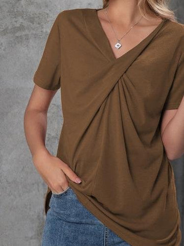 V-neck Short-sleeved Knotted Casual T-shirt