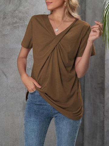 V-neck Short-sleeved Knotted Casual T-shirt