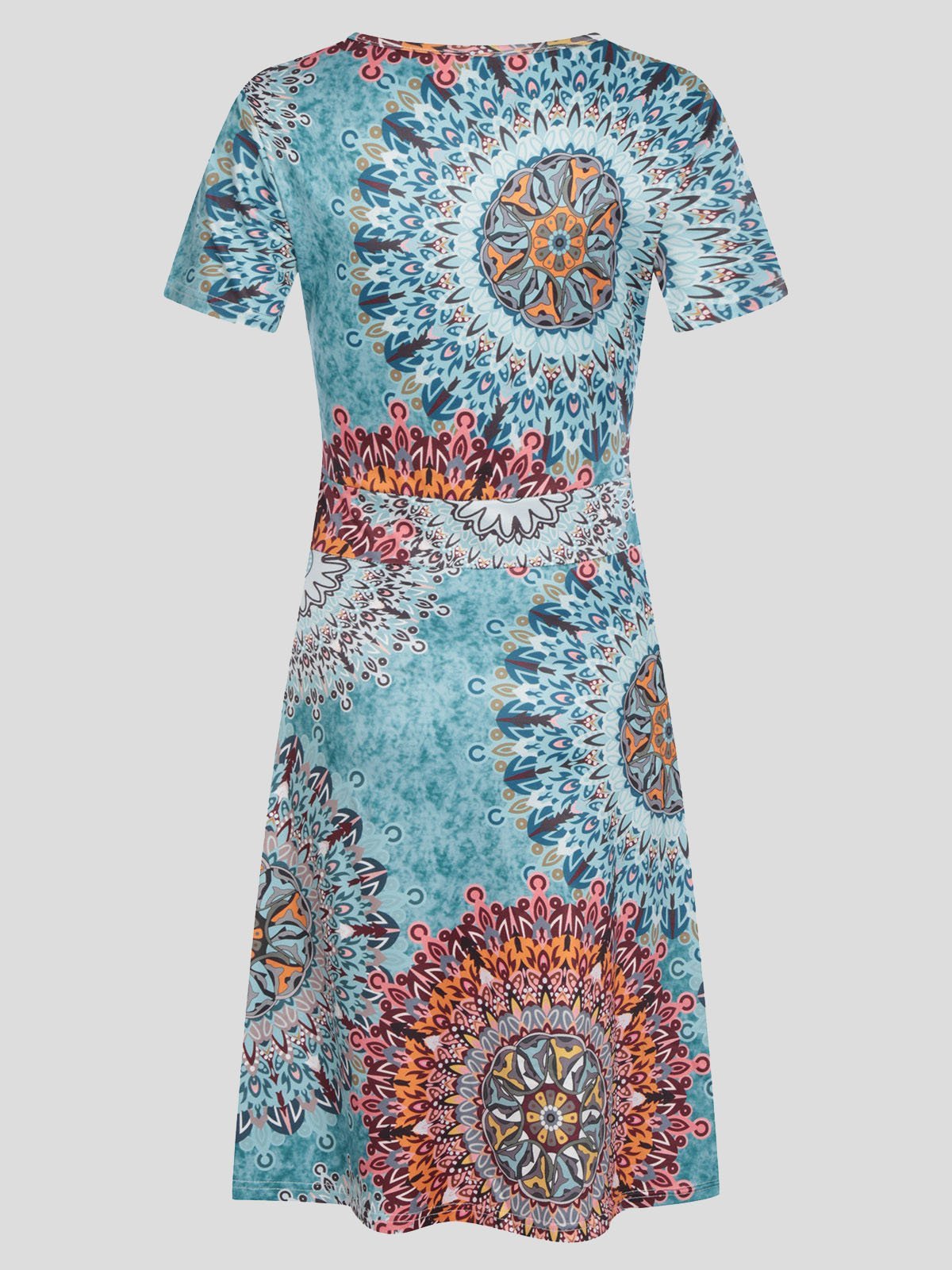 V-neck Short-sleeved Sun Flower Print Dress