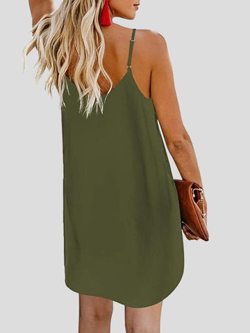 V-neck Single-breasted Sleeveless Suspender Dress