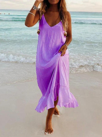 Ärmelloses Strand-Resort-Boho-Kleid mit V-Ausschnitt