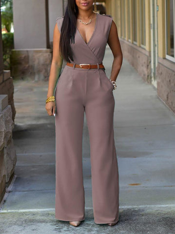 V-neck Sleeveless High Waist Slim Jumpsuit