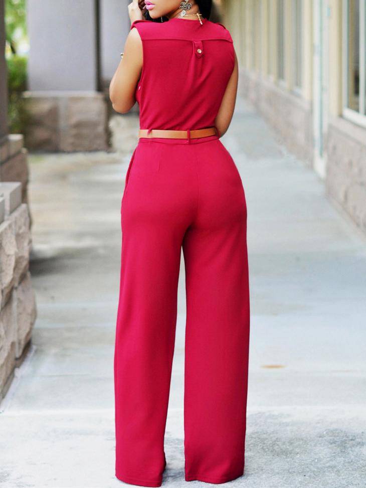 V-neck Sleeveless High Waist Slim Jumpsuit