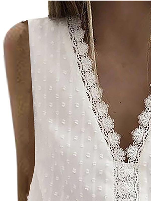 V-neck Sleeveless Lace Stitching Chiffon Tank Top