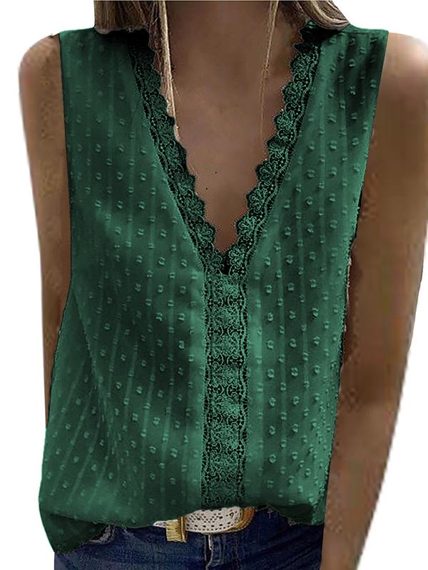 V-neck Sleeveless Lace Stitching Chiffon Tank Top