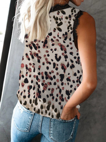 V-Neck Sleeveless Leopard Print Tank Tops