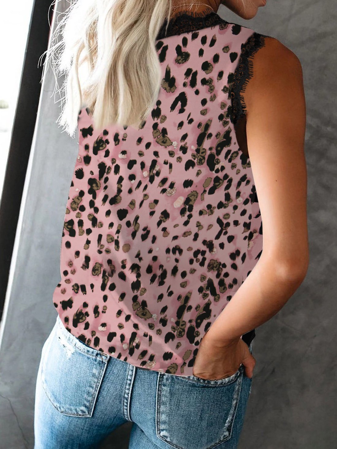 V-Neck Sleeveless Leopard Print Tank Tops