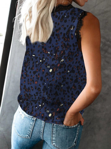 V-Neck Sleeveless Leopard Print Tank Tops