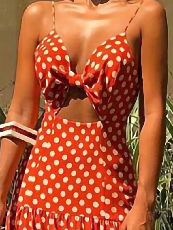 V-neck Sleeveless Polka Dot Beach Dress