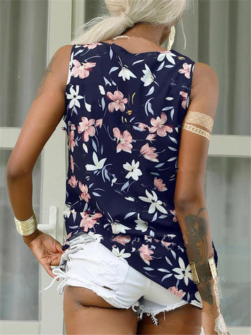 V-Neck Sleeveless Print Loose Casual Tank Tops