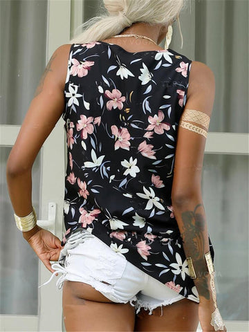 V-Neck Sleeveless Print Loose Casual Tank Tops