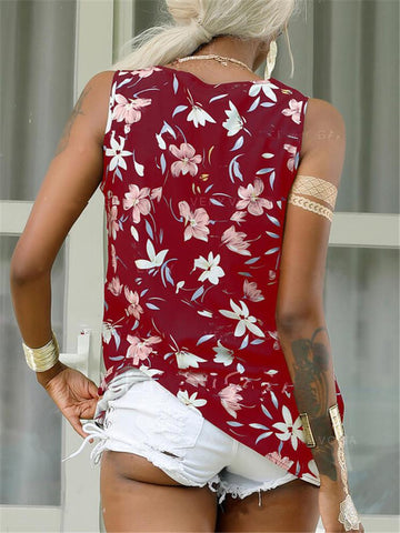 V-Neck Sleeveless Print Loose Casual Tank Tops