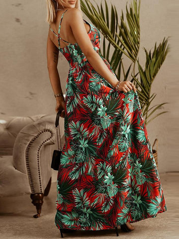 V-neck Sling Floral Bohemian Beach Dress