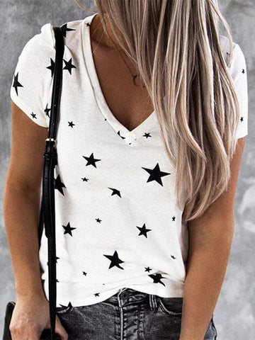 V-neck Star Print Short-sleeved T-shirt