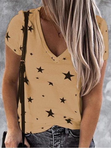 V-neck Star Print Short-sleeved T-shirt