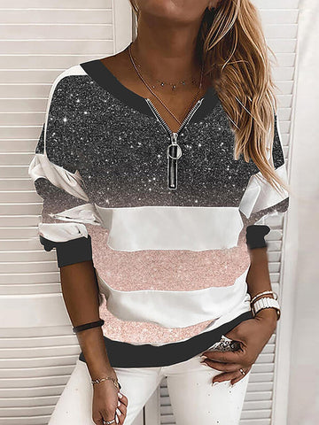 V-neck Starry Sky Print Long-sleeved Top