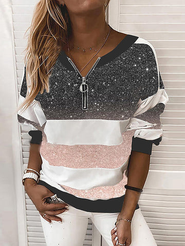 V-neck Starry Sky Print Long-sleeved Top