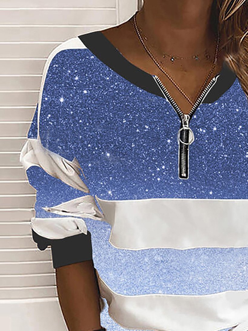 V-neck Starry Sky Print Long-sleeved Top