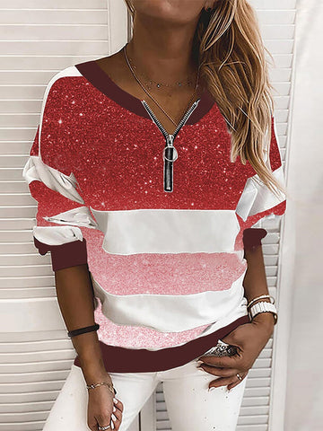 V-neck Starry Sky Print Long-sleeved Top