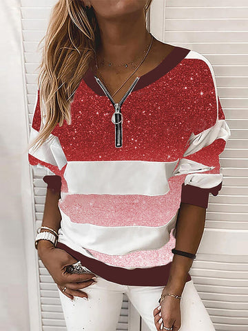 V-neck Starry Sky Print Long-sleeved Top