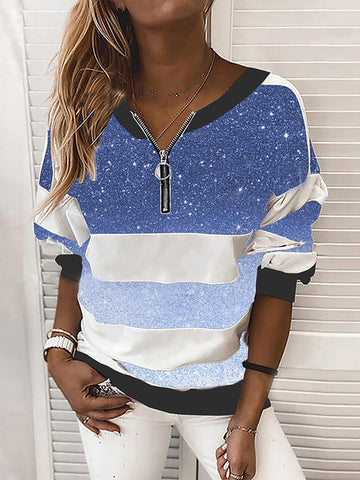 V-neck Starry Sky Print Long-sleeved Top