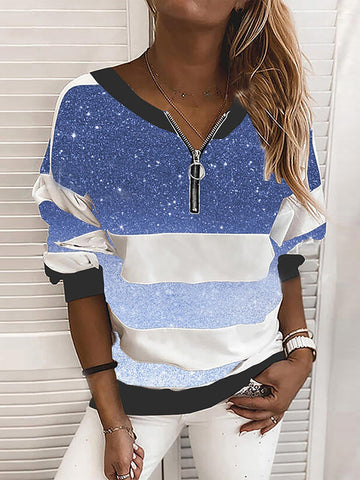 V-neck Starry Sky Print Long-sleeved Top