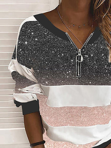 V-neck Starry Sky Print Long-sleeved Top