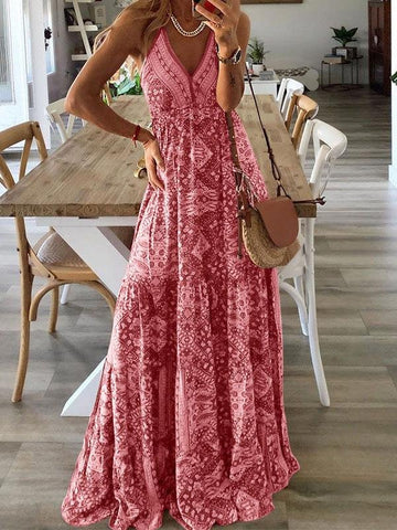 Robe bohème à imprimé vacances et col en V