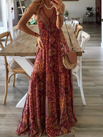 Robe bohème à imprimé vacances et col en V