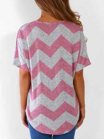 V-neck Zipper Chevron Print T-shirts