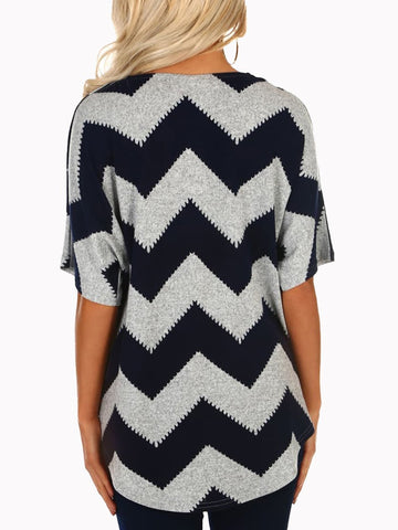 V-neck Zipper Chevron Print T-shirts