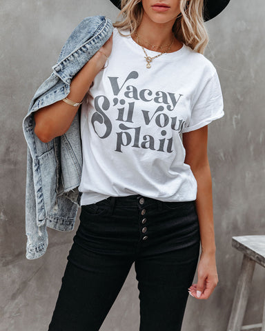 Vacay Sil Vous Plait Cotton Distressed Tee