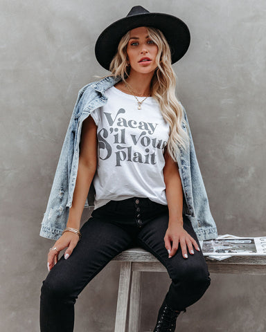 Vacay Sil Vous Plait Cotton Distressed Tee