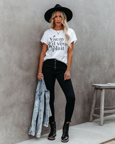 Vacay Sil Vous Plait Cotton Distressed Tee