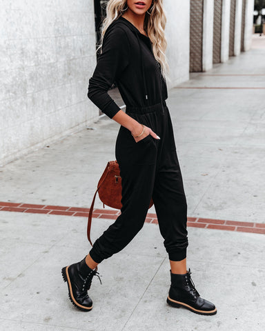 Vander Pocketed Hooded Knit Jumpsuit - Black