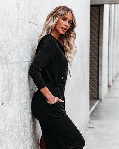 Vander Pocketed Hooded Knit Jumpsuit - Black